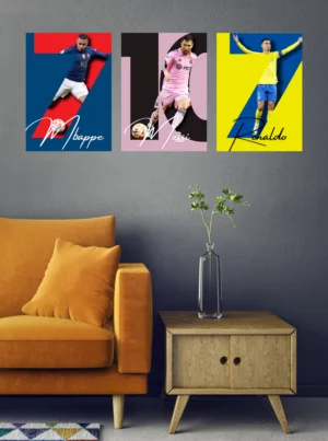 Ronaldo, Messi & Mbappe, Metal Poster, Magnetic Mounting